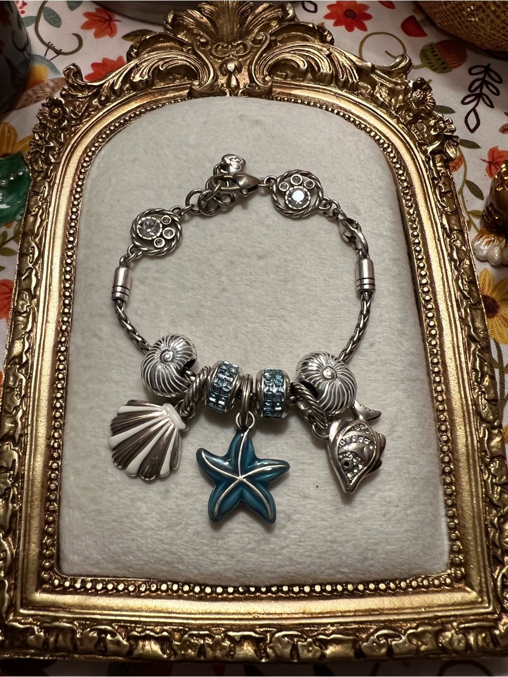Brighton Silver Charm Bracelet with Blue Starfish Accent